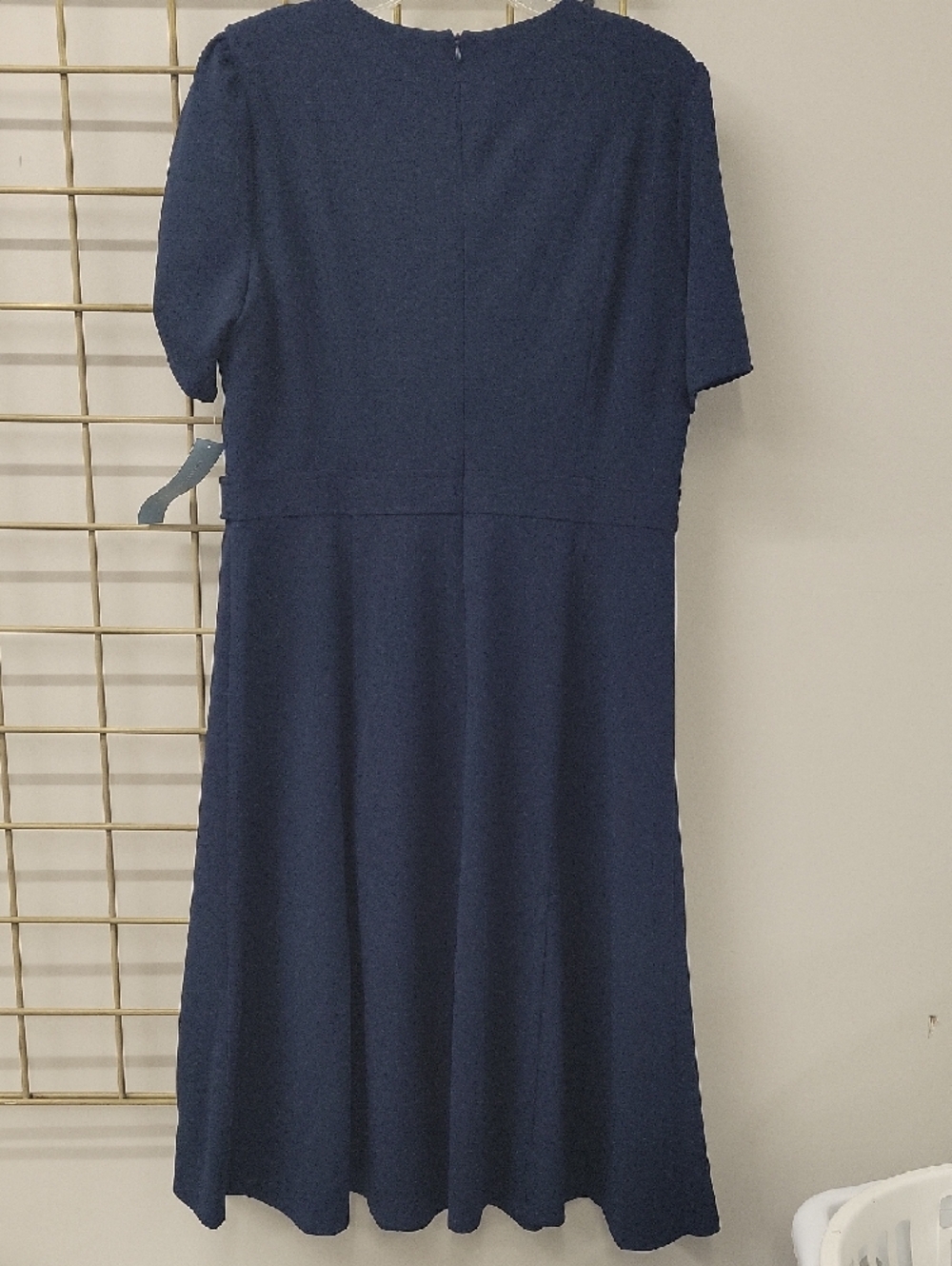 London Times Navy Midi Dress with Gold Accent Buttons - Picture 3 of 5